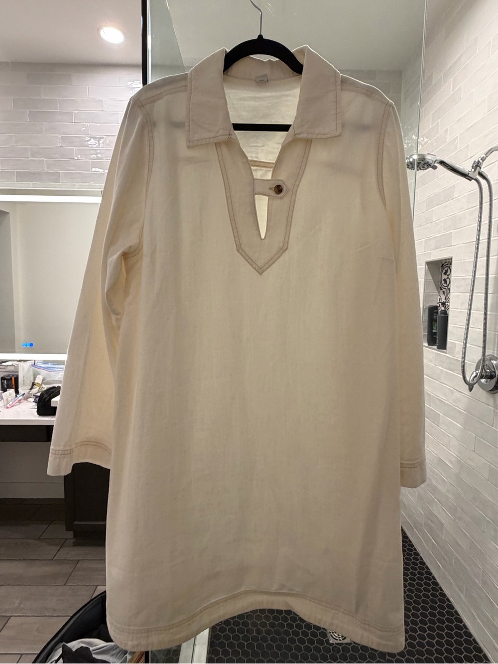 Old Navy Cream Long-Sleeve Henley Pullover